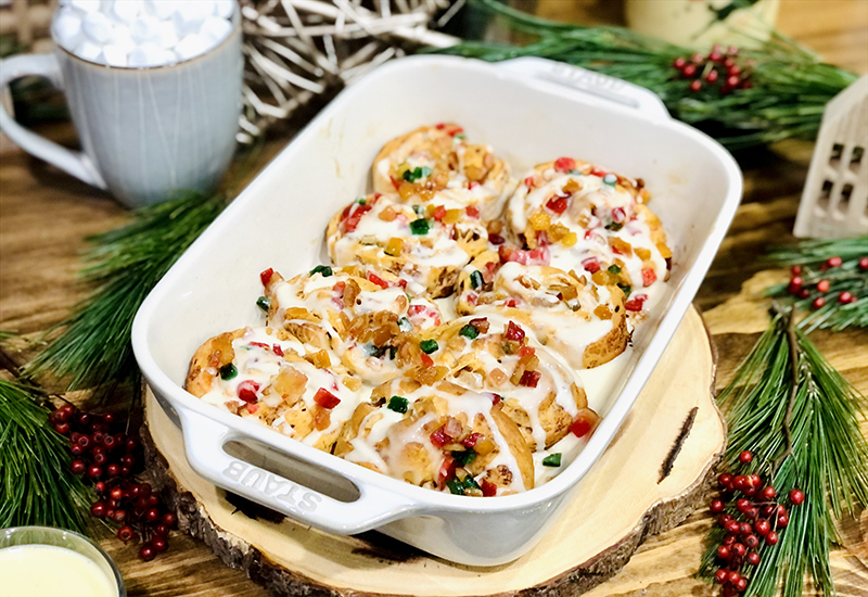 Spiced Pomegranate and Pear Cinnamon Rolls