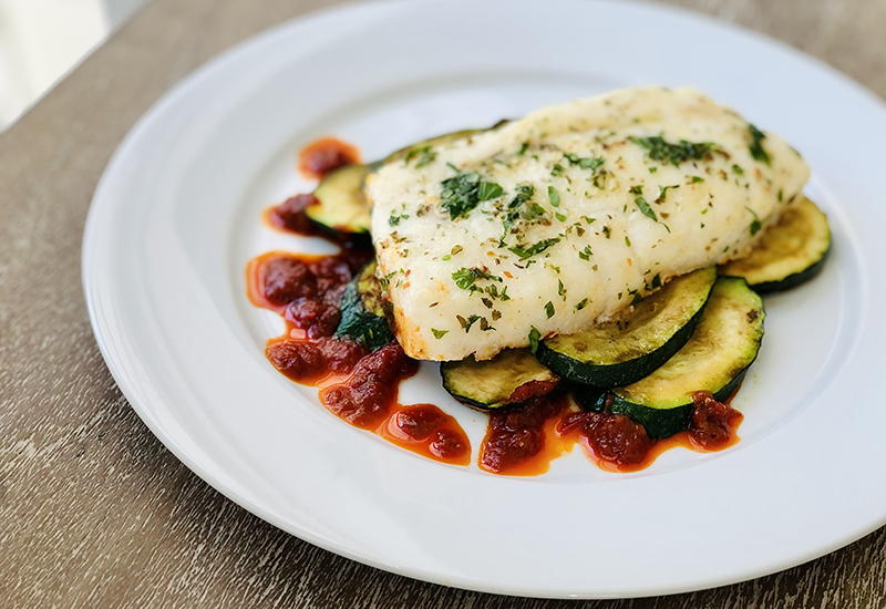 Marinated Zucchini with Herb Butter Baked Cod