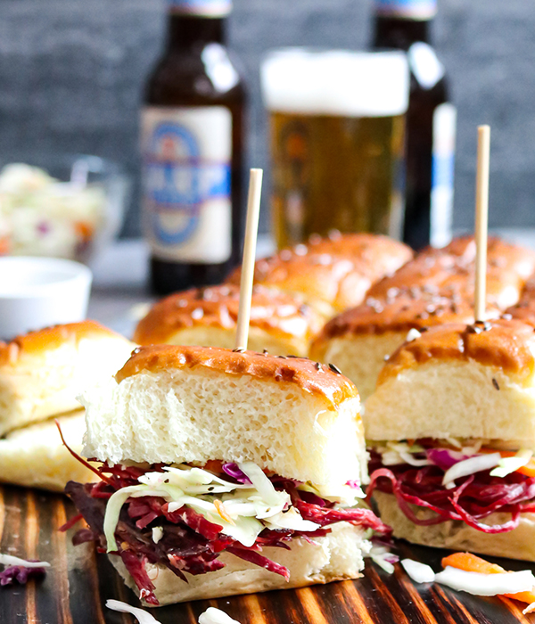 Shredded Corned Beef and Cabbage Slaw Sliders