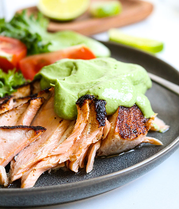 Blackened Chili Salmon with Avocado Crema