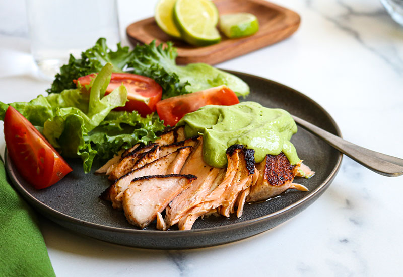Blackened Chili Salmon with Avocado Crema