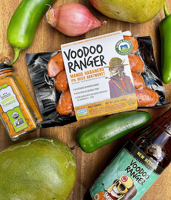 Voodoo Glazed Sausage Mango Bites