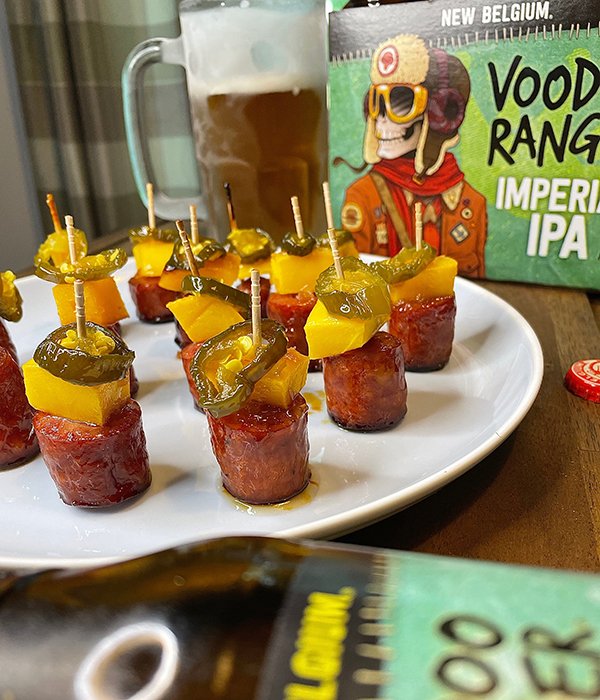 Voodoo Glazed Sausage Mango Bites
