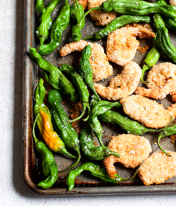 Coconut Shrimp and Roasted Shishito Peppers