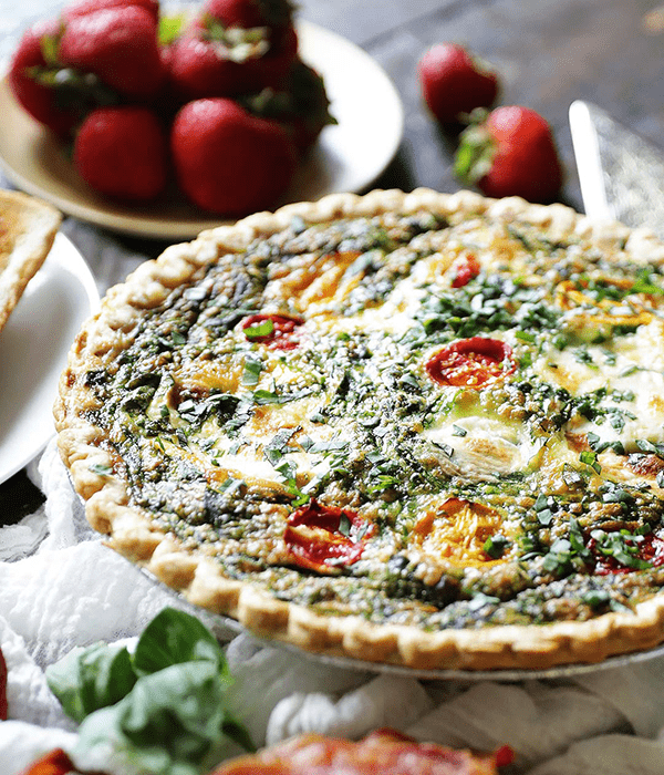 A Whole Roasted Tomato and Mozzarella Quiche