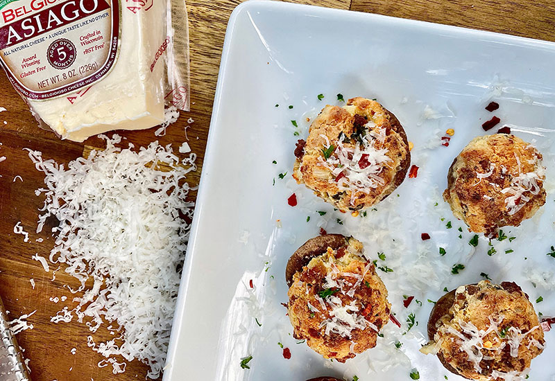 Sausage and Asiago-Stuffed Mushrooms
