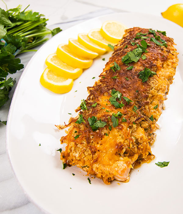 Cheesy Crusted Salmon Bake