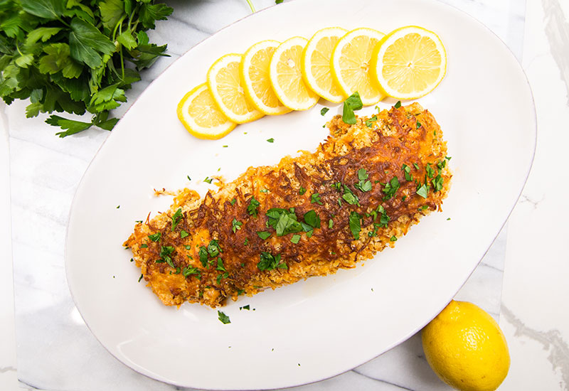 Cheesy Crusted Salmon Bake