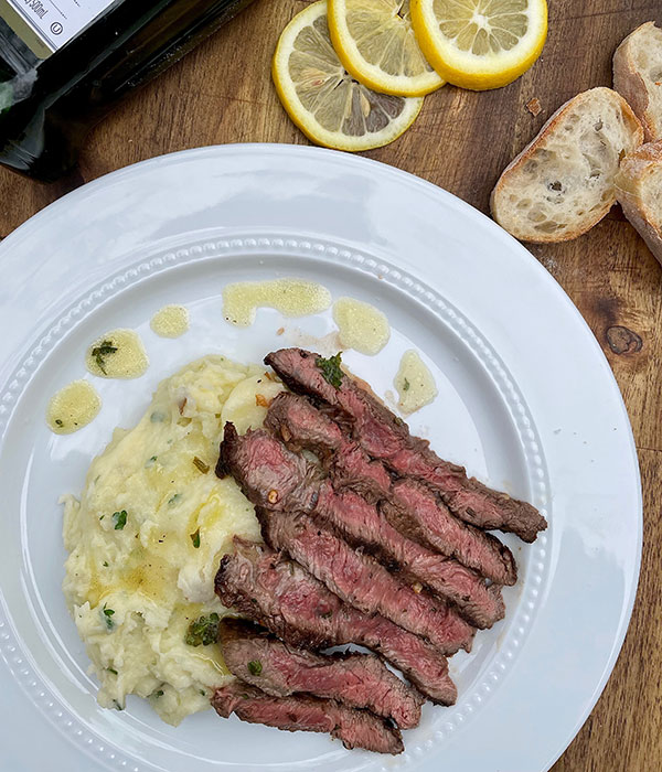 Garlic Lemon Flat Iron Steak with Citrus Mash