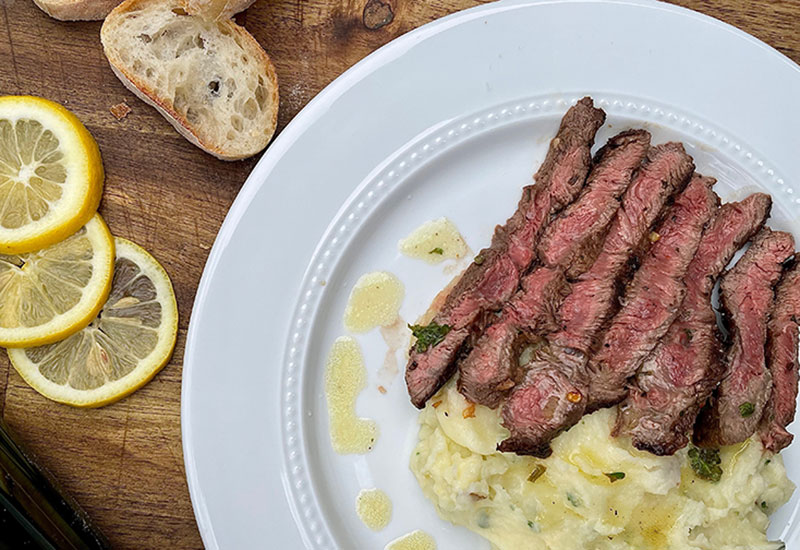 Garlic Lemon Flat Iron Steak with Citrus Mash