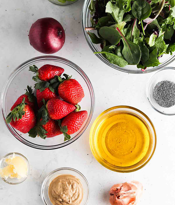 Spring Vegetable Salad with Strawberries and Poppy Seed Dressing Ingredients