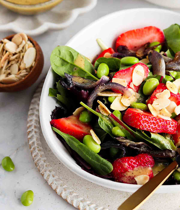 Spring Vegetable Salad with Strawberries and Poppy Seed Dressing