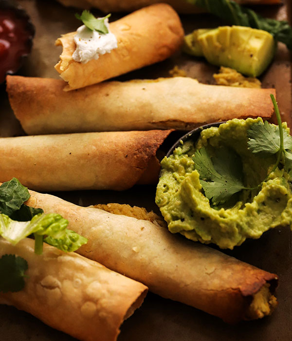 Vegan and Gluten Free Chickpea Taquitos with Avocado Dip