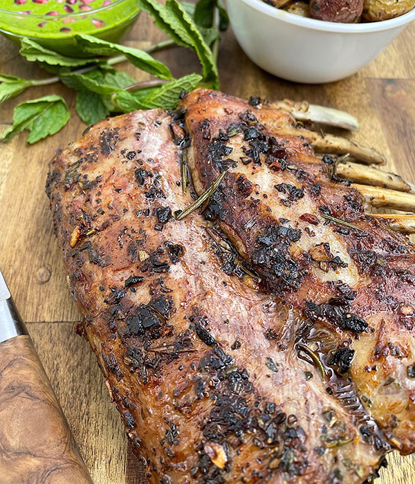 Roasted Rack of Lamb with Minty Pomegranate Verde