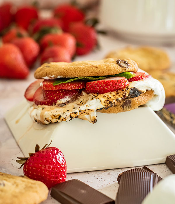Chocolate Chip S'mores Cookies with Strawberries
