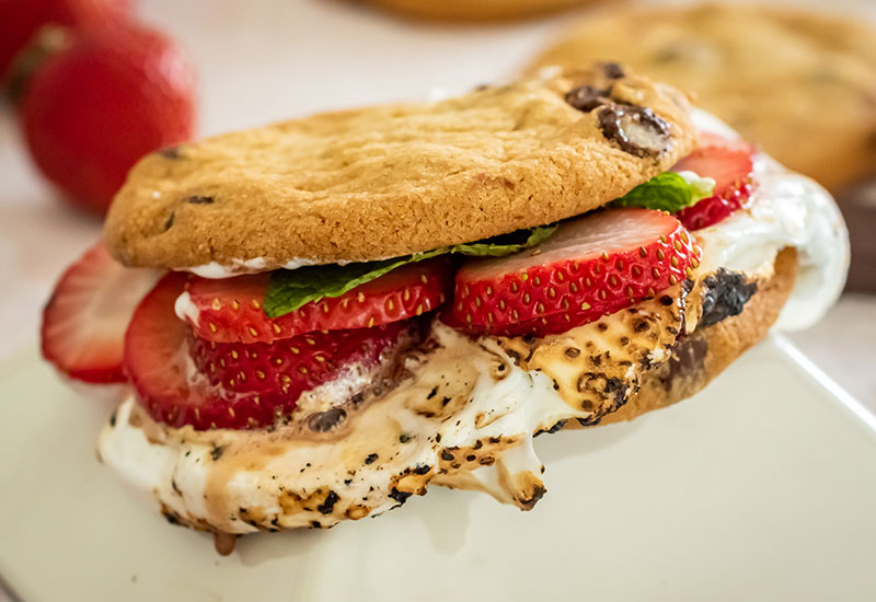 Chocolate Chip Cookie S’mores with Strawberries