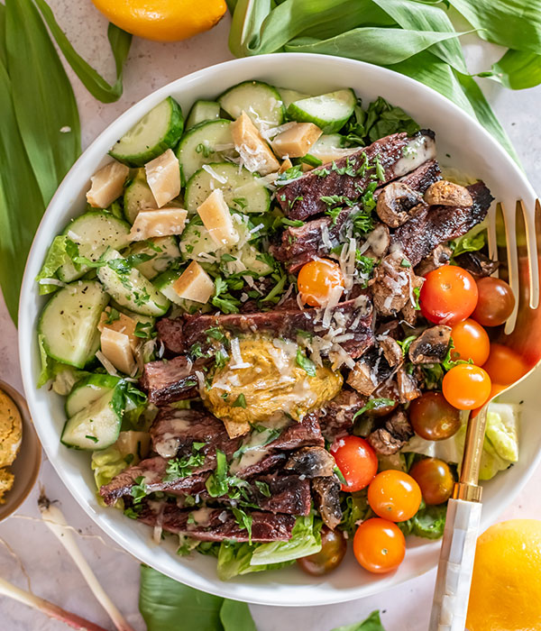 Grilled Skirt Steak Salad with Ramp Butter