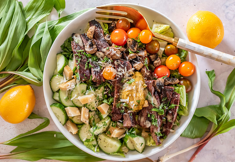 Grilled Skirt Steak Salad with Ramp Butter