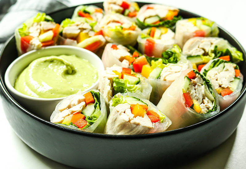 Rotisserie Chicken Summer Rolls with Avocado Ranch