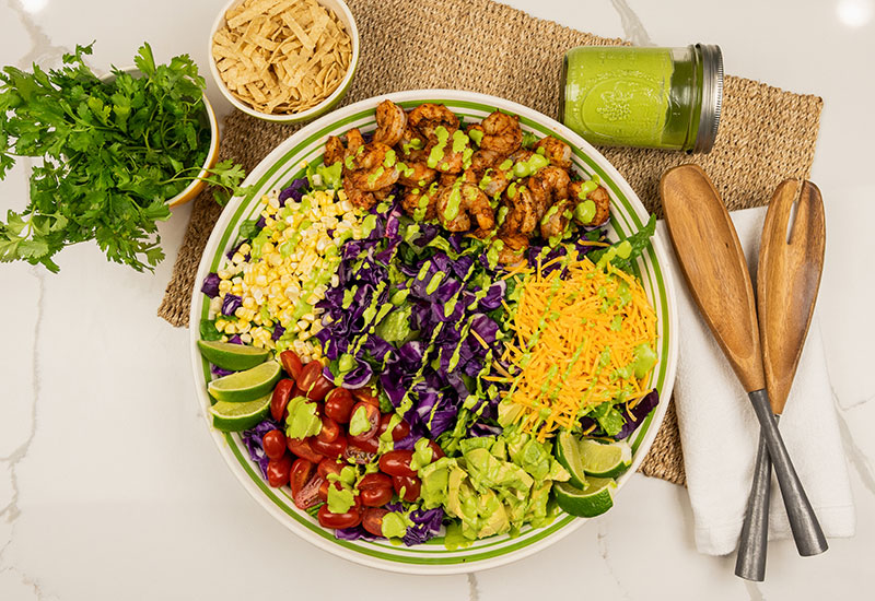 Shrimp Taco Salad with Herby Lime Dressing