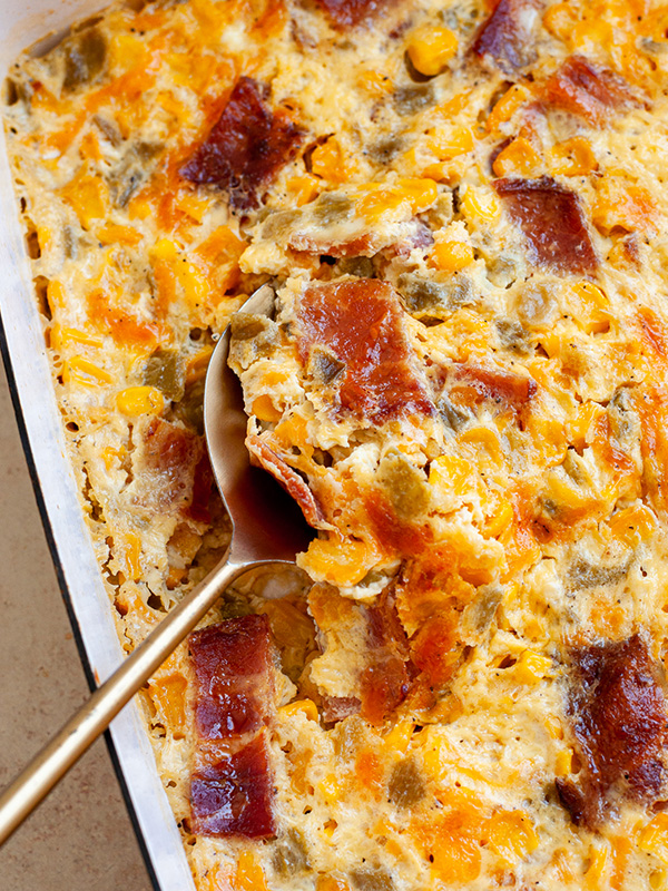 Bacon Hatch Chile Corn Pudding