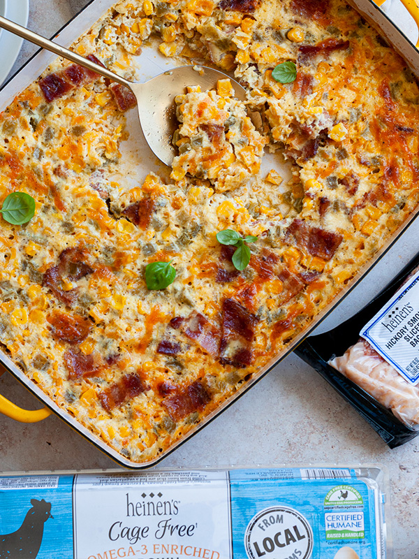 Bacon Hatch Chile Corn Pudding