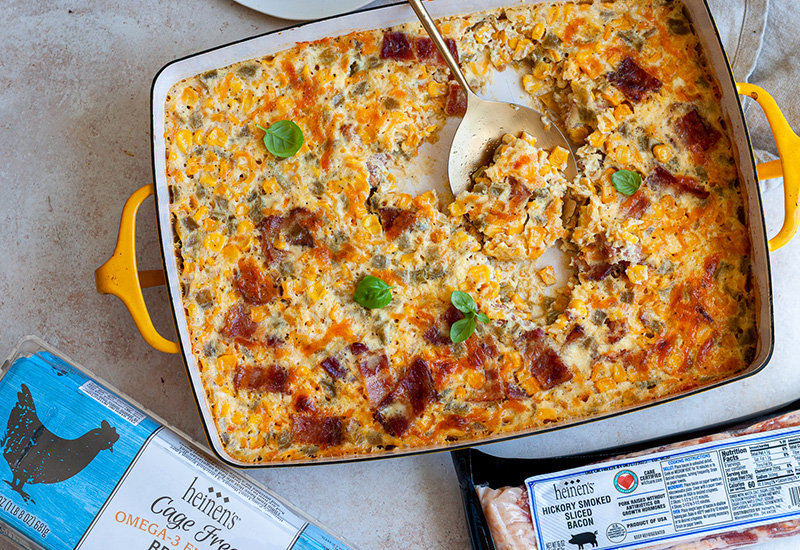 Bacon Hatch Chile Corn Pudding