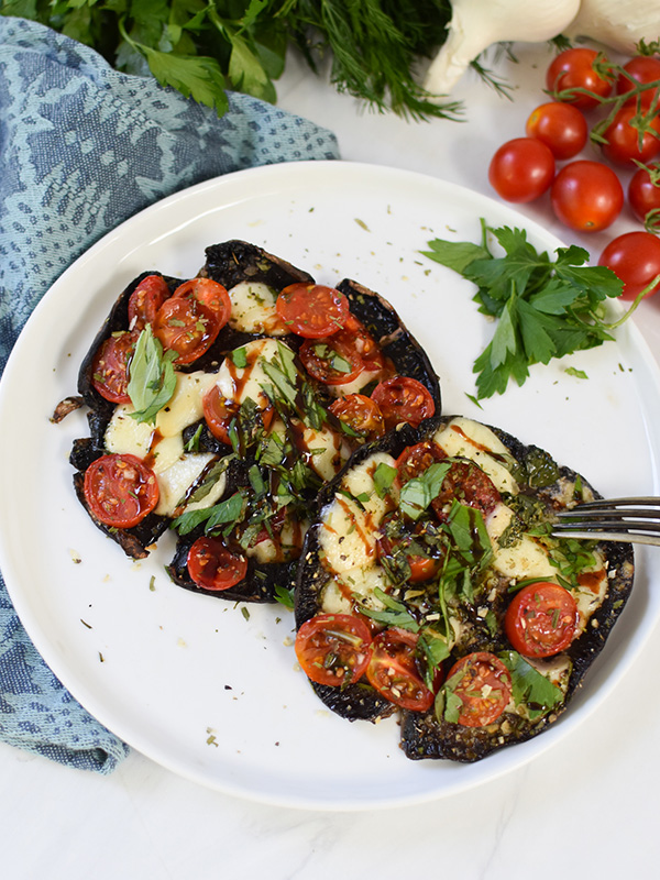 Caprese stuffed garlic portobello mushrooms
