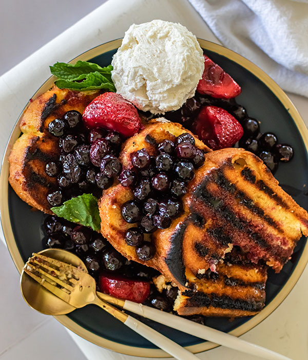 Grilled Pound Cake with Mixed Berry Compote