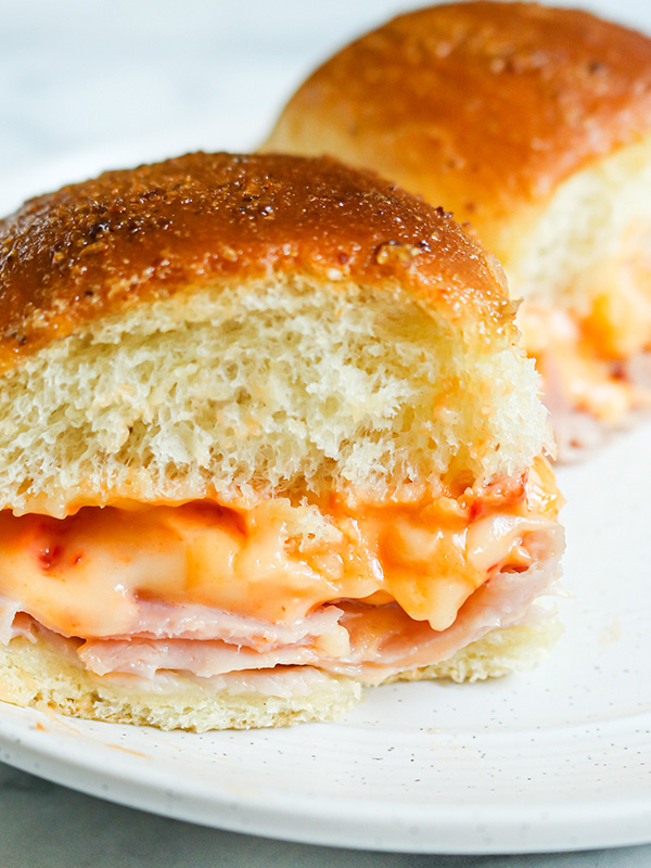 Ham and Pimento Cheese Hawaiian Roll Sandwiches. 