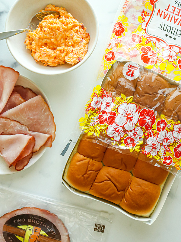Ham and Pimento Cheese Hawaiian Roll ingredients. 