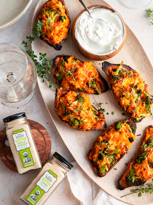 Broccoli Cheddar Sweet Potatoes