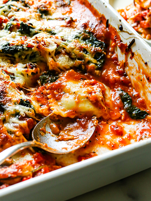 Spinach and ravioli bake