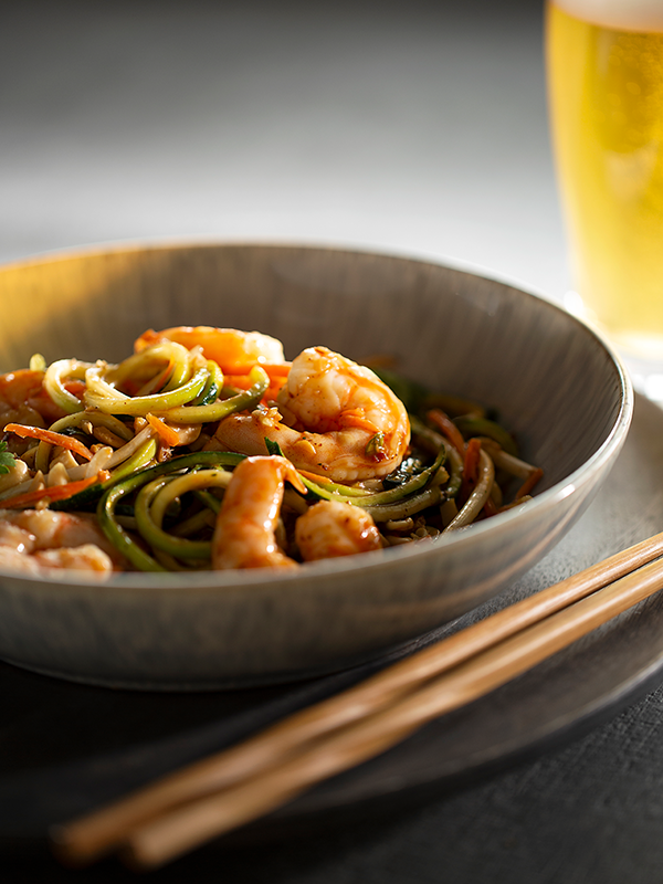 Zucchini and shrimp pad thai