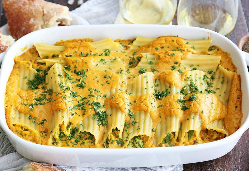 Sausage Manicotti with Pumpkin Sauce