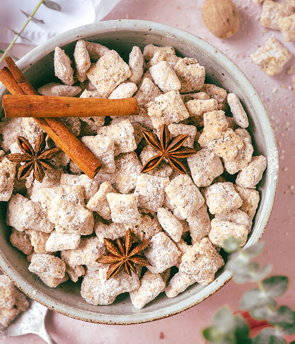 Spiced Orange Chai Puppy Chow in Bowl