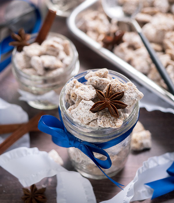 Spiced Orange Chai Puppy Chow in Jars