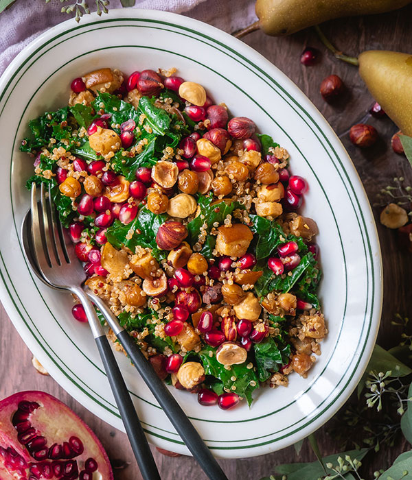 Kale and Quinoa Winter Salad with Pears and Pomegranate