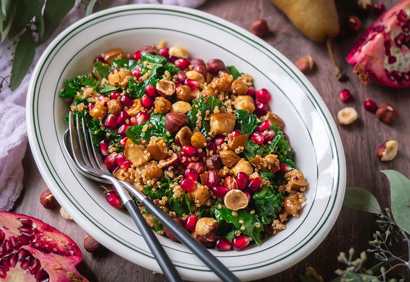 Kale and Quinoa Winter Salad with Pears and Pomegranate