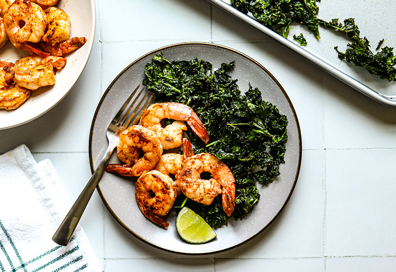 Spicy Shrimp with Roasted Garlic Kale