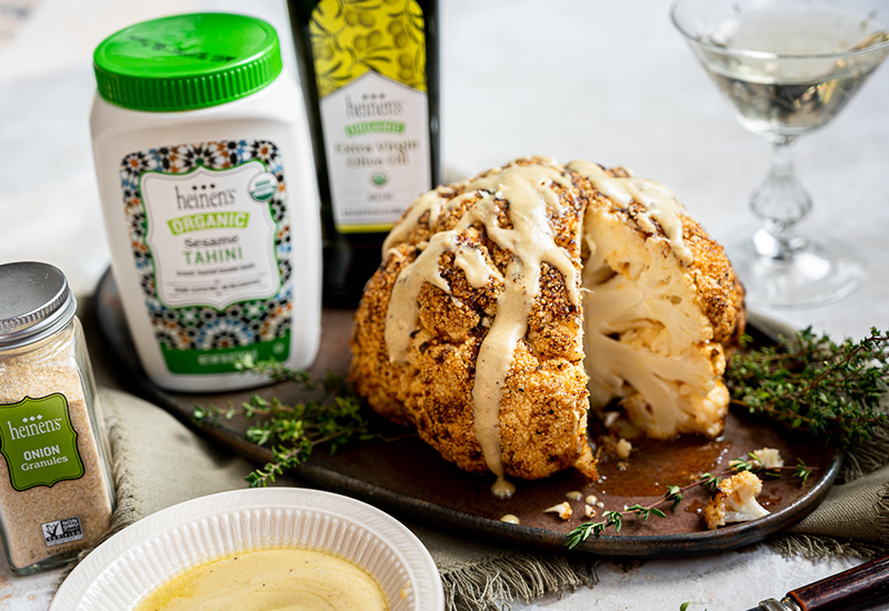 Whole Roasted Cauliflower with Tahini Sauce