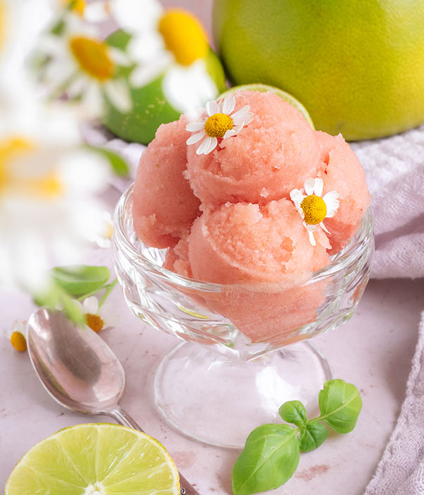 Red Pomelo Sorbet with Ginger and Basil