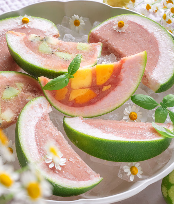 Red Pomelo Sorbet with Ginger and Basil