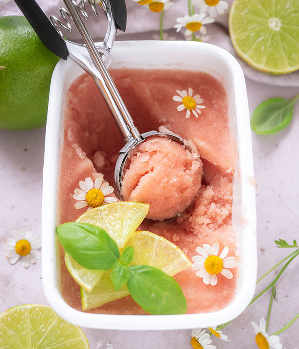 Red Pomelo Sorbet with Ginger and Basil