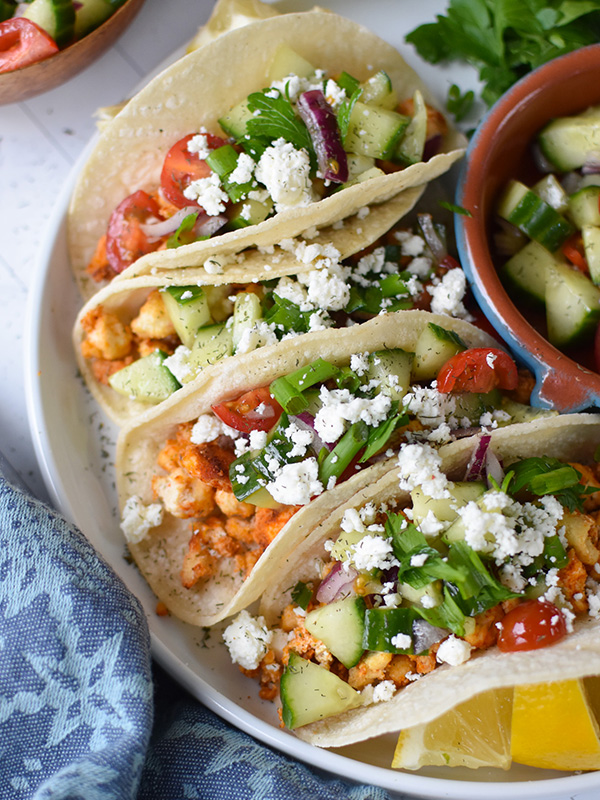 Mediterranean Crumbled Tofu Tacos