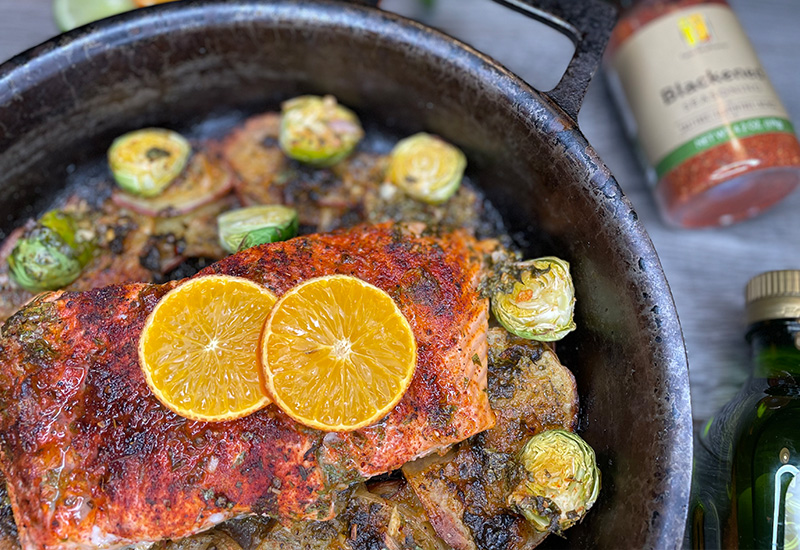 Skillet Citrus Roasted Salmon Over Potatoes