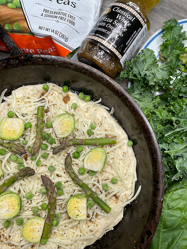 Spring Vegetable White Skillet Pizza