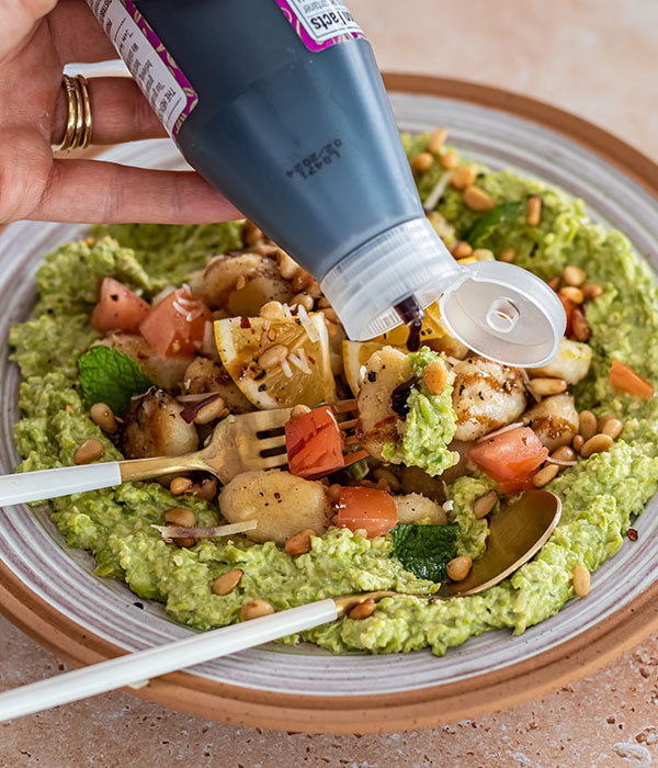 Toasted Gnocchi with Parmesan Pea Puree