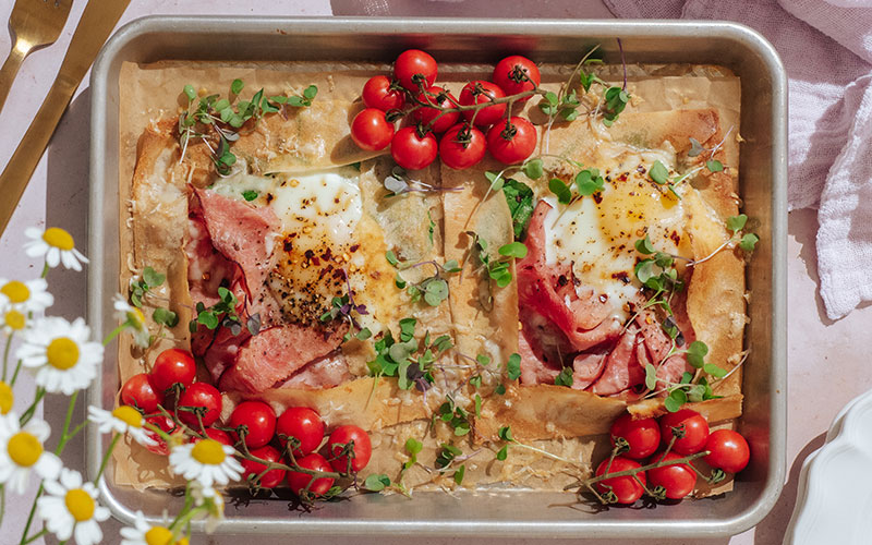 Baked Ham and Egg Crepes