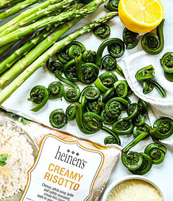 Lemon Risotto with Fiddleheads and Asparagus